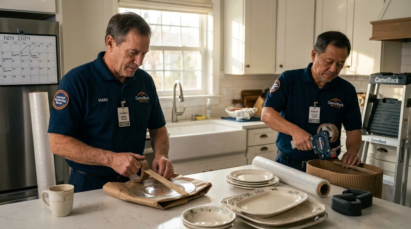 Professional crew packing kitchen dishware in Olney, TX